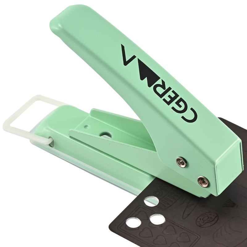 Cgerma Single Hole Puncher, 1/4" Hole, 50% Labor Savings, Heavy Duty Metal Punch, 15 Sheet Capacity, for ID Cards, Chipboard, Art Project, Crafts Easy Punching, Green - Image 1
